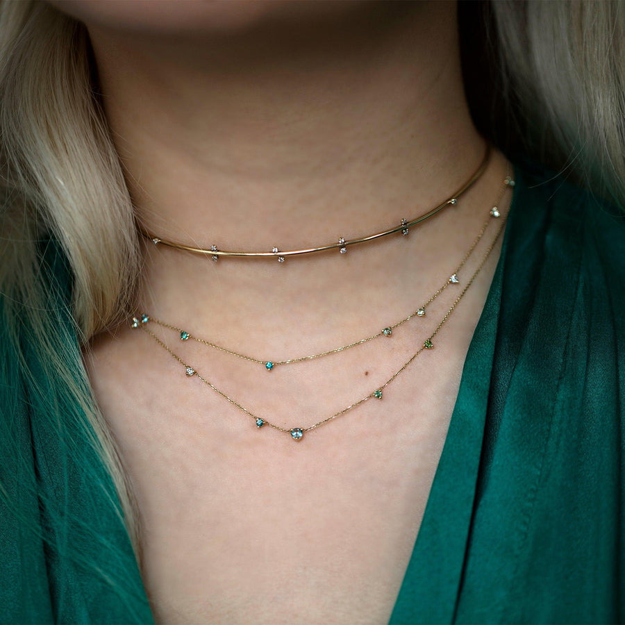 WWAKE Linear Chain Necklace - Tourmaline and Diamond - Necklaces - Broken English Jewelry model