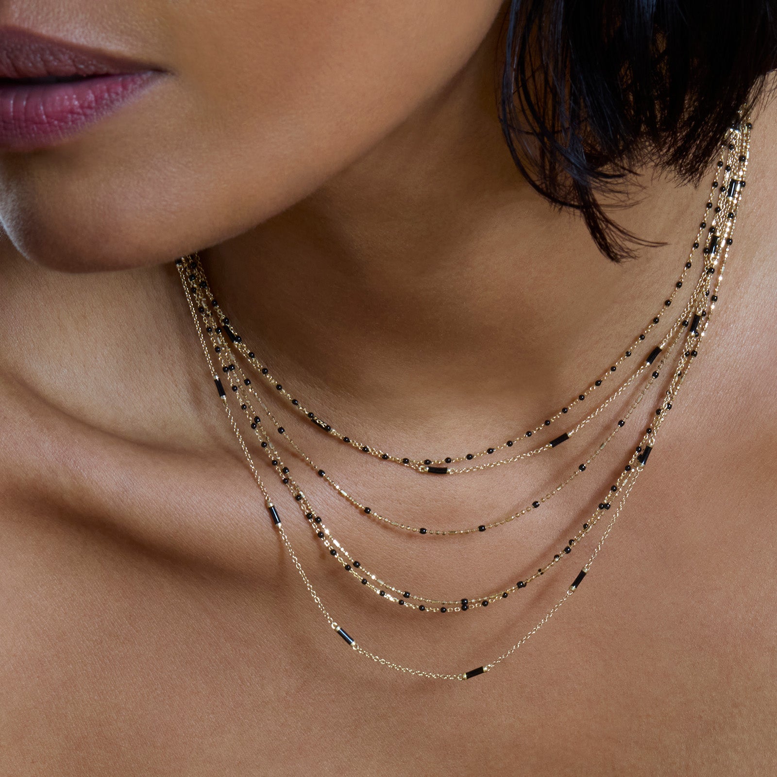 Trouver 18" Onyx Tiny Dot Chain Necklace - Necklaces - Broken English Jewelry on model