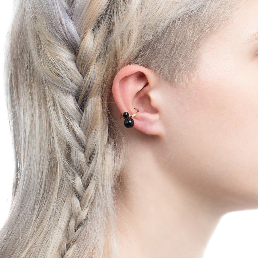 Hirotaka Double Ear Cuff - Onyx - Earrings - Broken English Jewelry on model
