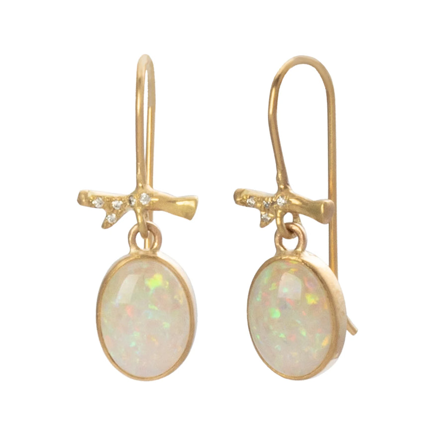 Annette Ferdinandsen Australian White Opal Drop Earrings front and side view