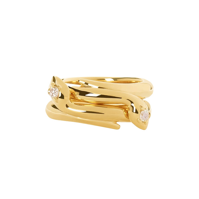 Foundrae Snake Bold Polished Bookend Band - Pave Diamond - Rings - Broken English Jewelry front view
