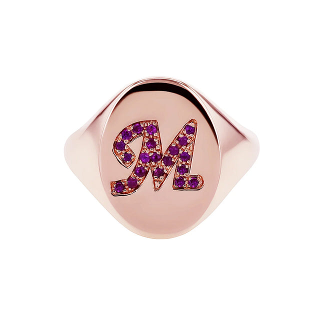 Carbon & Hyde Custom Birthstone Initial Mini Chilla Ring - Rose Gold - Rings - Broken English Jewelry front view