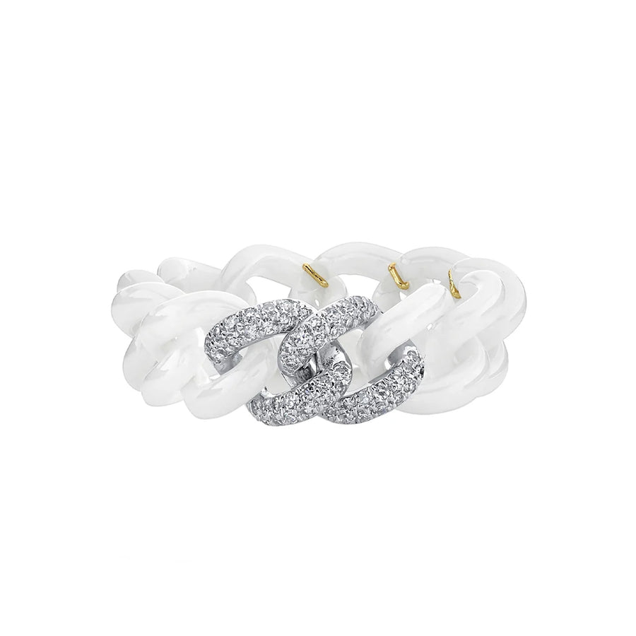 SHAY White Ceramic Double Pave Diamond Link Ring - Rings - Broken English Jewelry front view