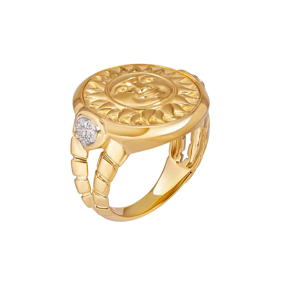 Marina B Soleil Coin Ring - Diamond - Rings - Broken English Jewelry front angled view