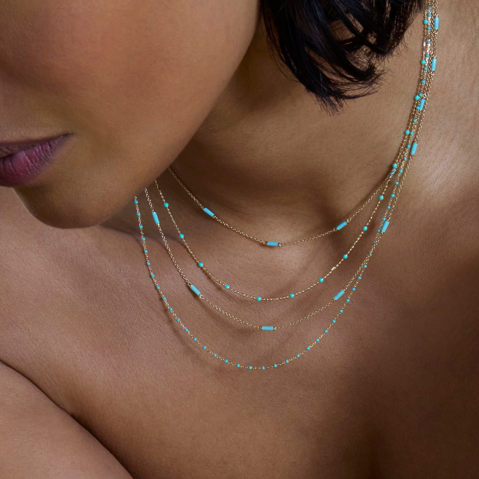 Trouver 16" Turquoise Dot Ball Chain Necklace - Necklaces - Broken English Jewelry on model