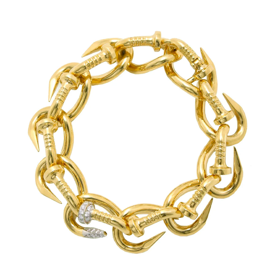 David Webb Single Diamond Bent Nail Link Polished Bracelet  - Bracelets - Broken English Jewelry top view