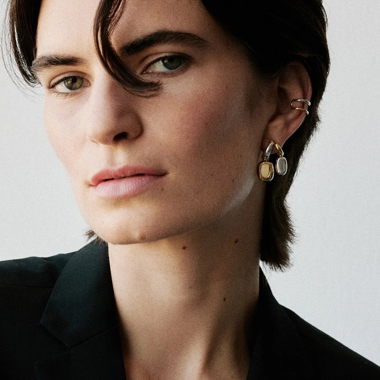 Kloto Two Tone Vault Earring - Earrings - Broken English Jewelry on model