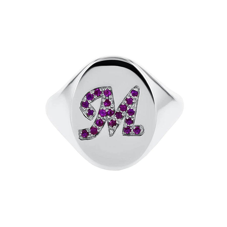 Carbon & Hyde Custom Birthstone Initial Mini Chilla Ring - White Gold - Rings - Broken English Jewelry front view