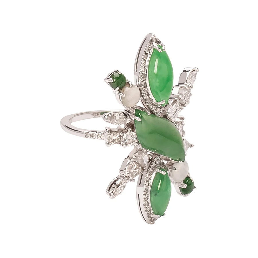 Xiao Wang Galaxy Statement Ring - Burma Jadeite & Diamond - Earrings - Broken English Jewelry side view