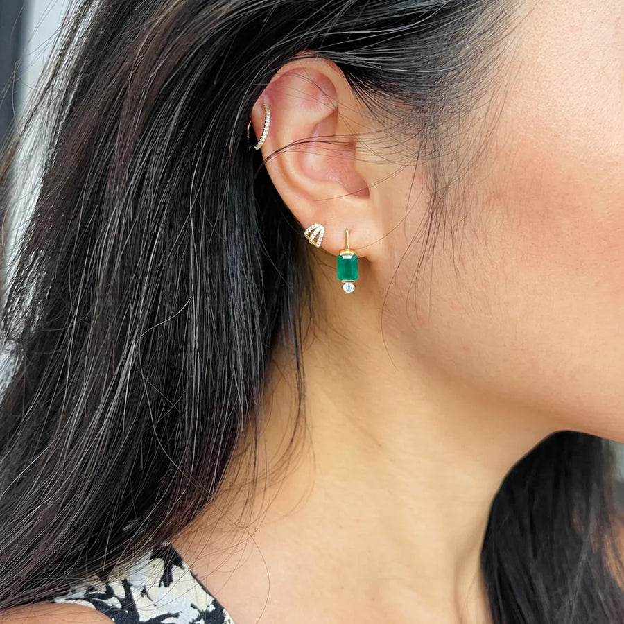 YI Collection Awakening Earrings - Emerald & Diamond - Earrings - Broken English Jewelry on model