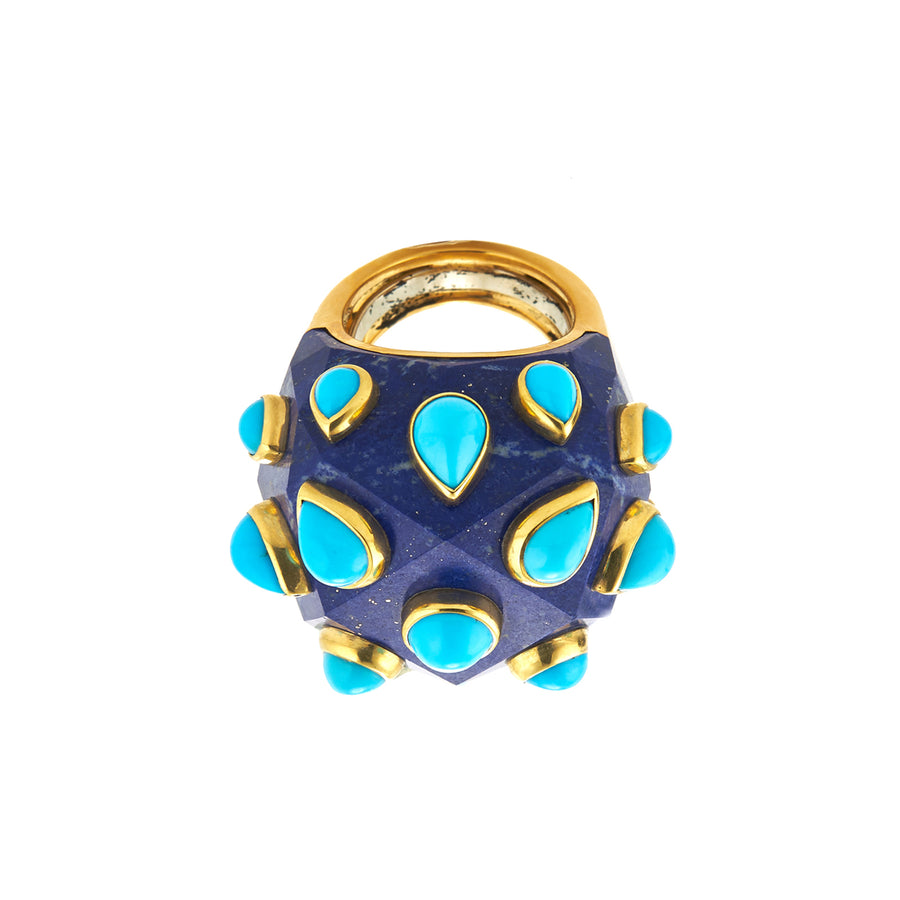 David Webb Sputnik Pear Shaped Turquoise & Lapis Ring - Rings - Broken English Jewelry