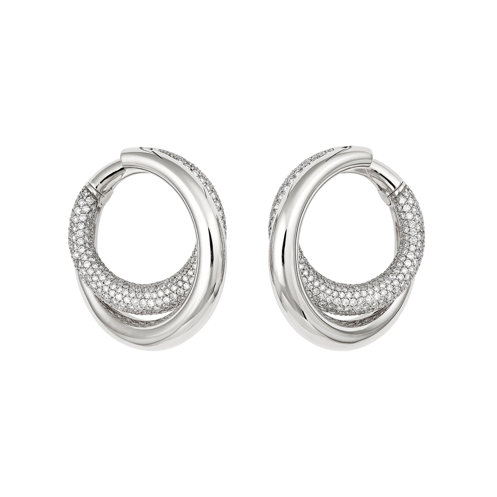 Engelbert Half Pave Diamond Infinity Loop Earrings - White Gold - Earrings - Broken English Jewelry