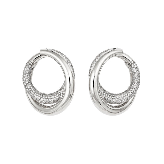 Half Pave Diamond Infinity Loop Earrings - White Gold - Main Img