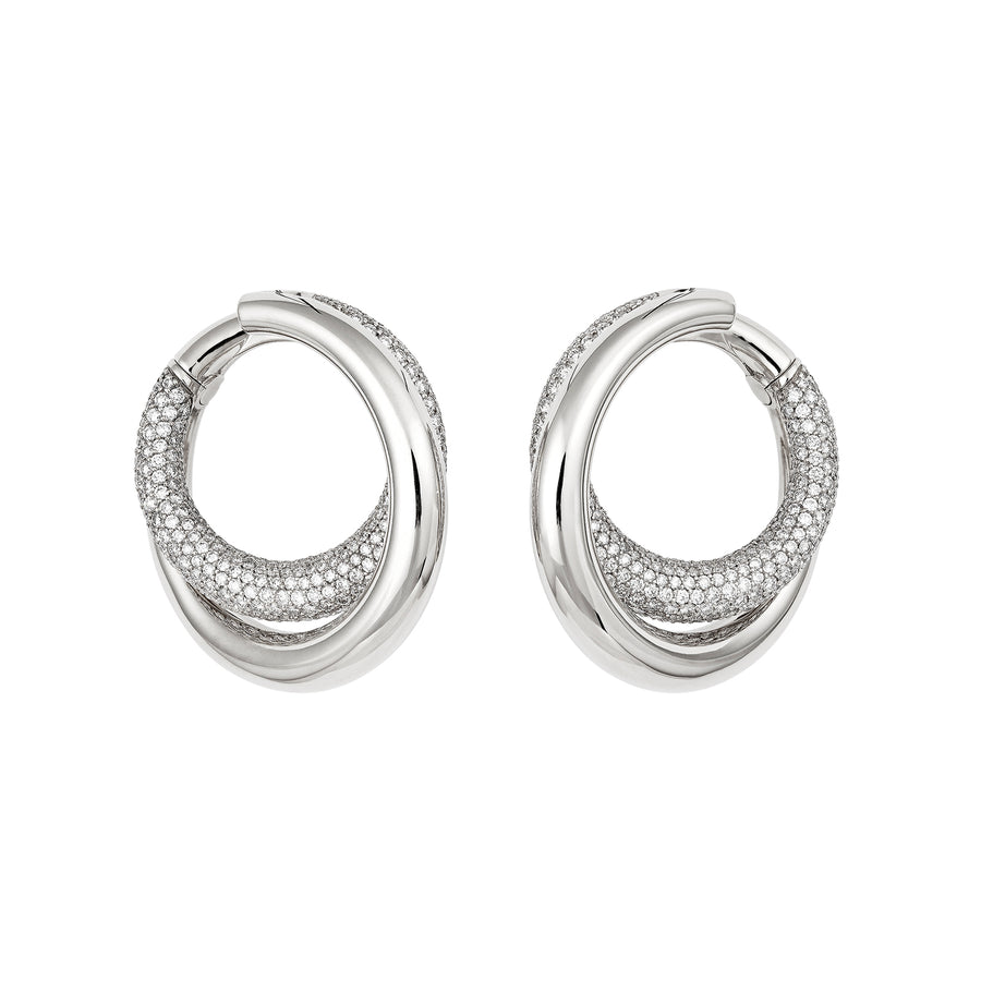 Engelbert Half Pave Diamond Infinity Loop Earrings - White Gold - Earrings - Broken English Jewelry