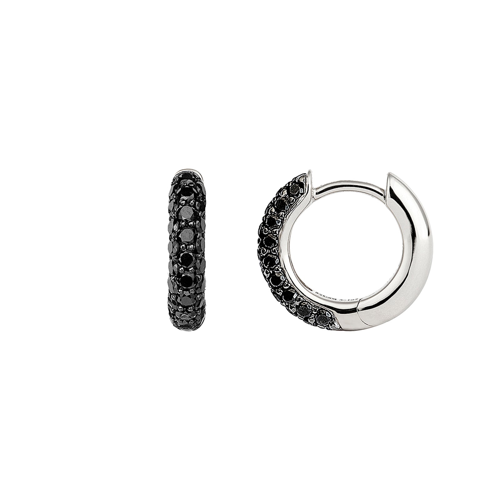 Engelbert Classic Creole Black Diamond Huggies - White Gold - Broken English Jewelry