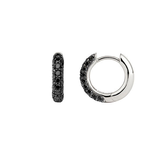 Pave Black Diamond Classic Creoles Huggies - White Gold - Main Img