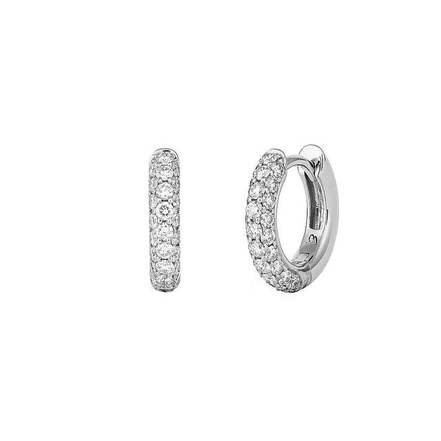 Engelbert Pave Diamond Classic Creoles Huggies - White Gold - Earrings - Broken English Jewelry