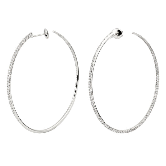 60mm Twisted Creole Diamond Earrings - White Gold - Main Img