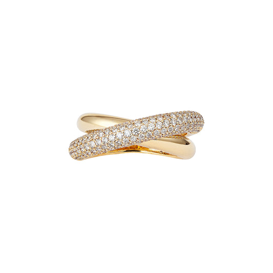 Half Pave Diamond Medium Infinity Loop Ring - Yellow Gold - Main Img