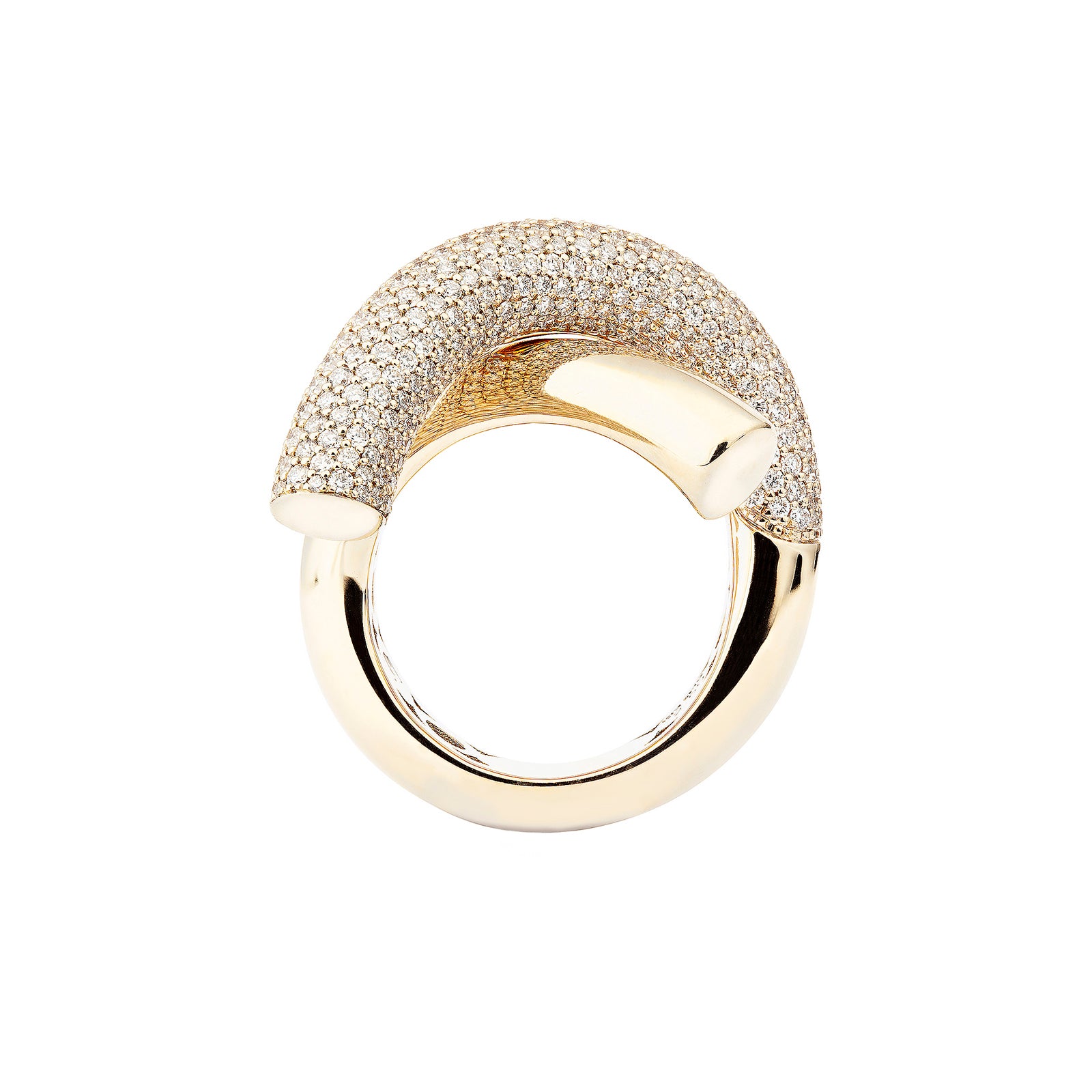 Engelbert Half Pave Diamond Big Cross Loop Ring - Yellow Gold- Rings - Broken English Jewelry side view