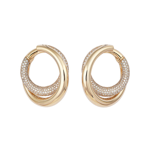 Half Pave Diamond Infinity Loop Earrings - Yellow Gold - Main Img