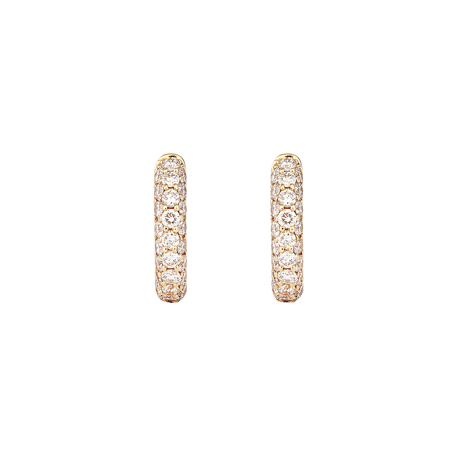 Engelbert Pave Diamond Classic Creoles Huggies - Yellow Gold - Earrings - Broken English Jewelry front view