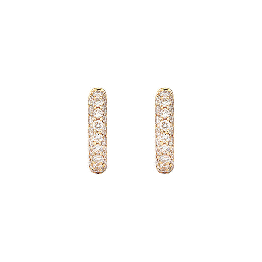 Pave Diamond Classic Creoles Huggies - Yellow Gold