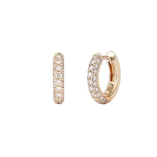 Pave Diamond Classic Creoles Huggies - Yellow Gold - Main Img