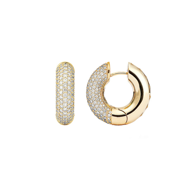Engelbert Big Pave Diamond Absolute Creoles - Yellow Gold - Earrings - Broken English Jewelry