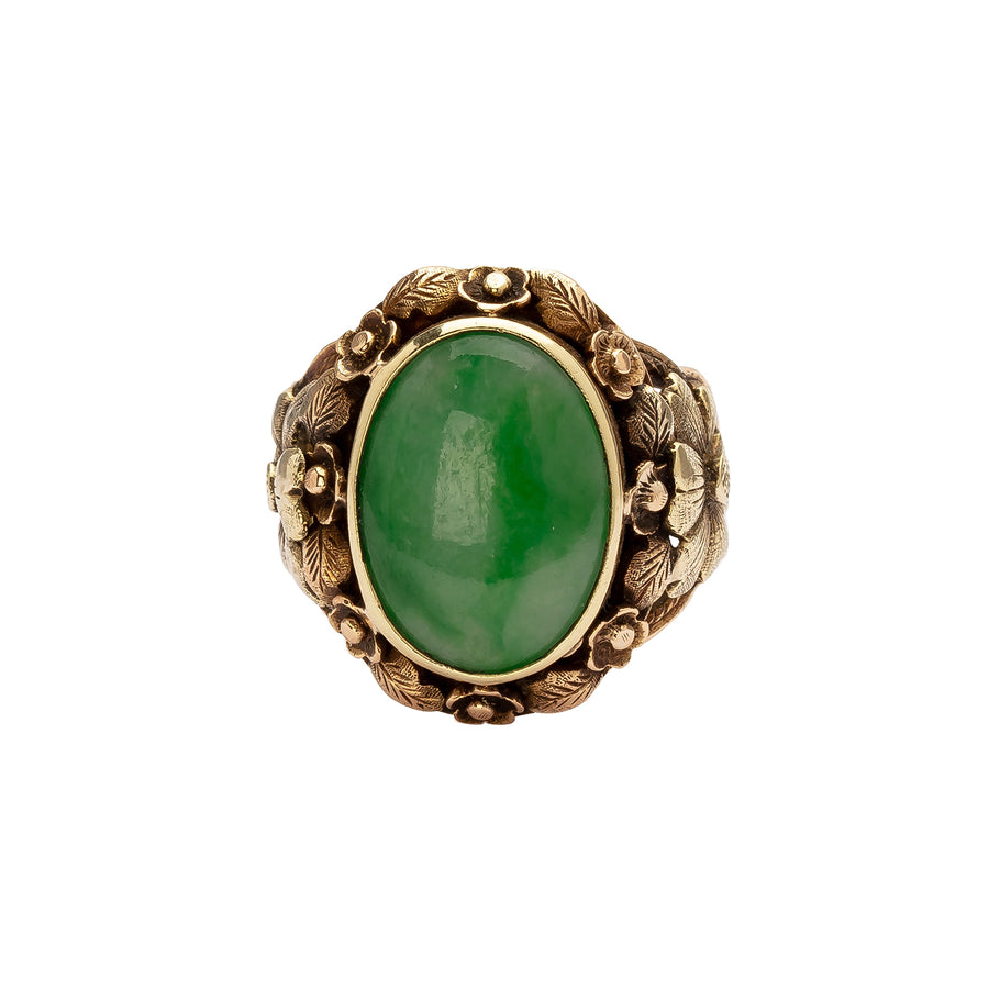 Antique & Vintage Jewelry Arts & Craft Jadeite Flower Motif Ring - Broken English Jewelry