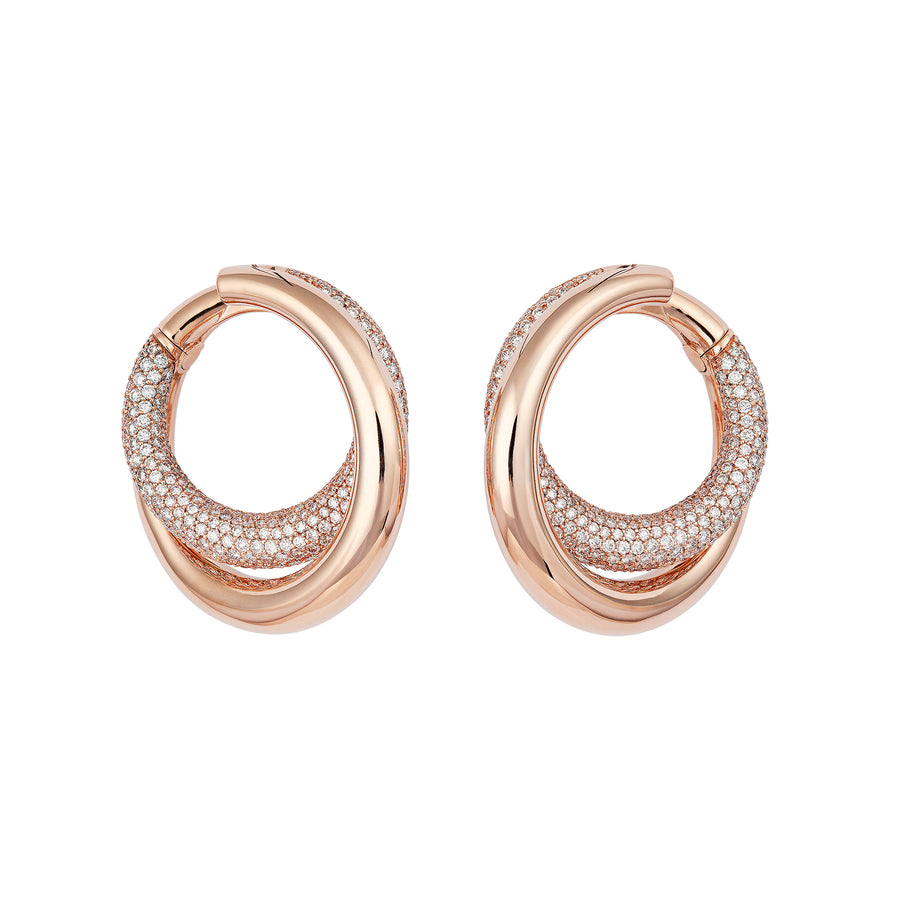 Engelbert Half Pave Diamond Infinity Loop Earrings- Rose Gold - Earrings - Broken English Jewelry