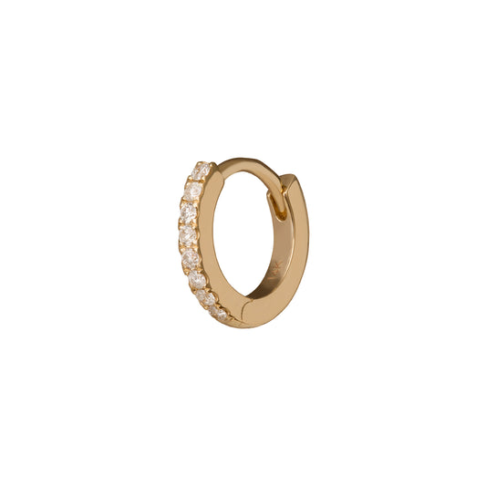 Half Paved Huggie 6.5mm - Yellow Gold - Main Img
