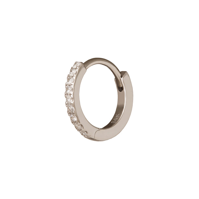 Trouver Half Paved Huggie 8mm - White Gold - Earrings - Broken English Jewelry