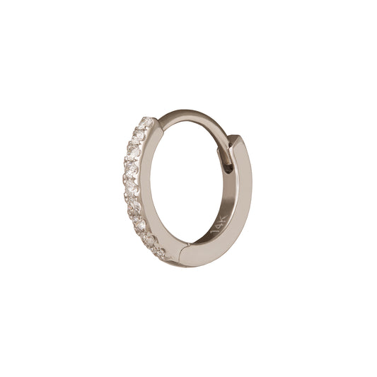 Half Paved Huggie 8mm - White Gold - Main Img