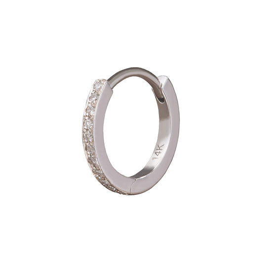 Half Paved Huggie 9.5mm - White Gold - Main Img