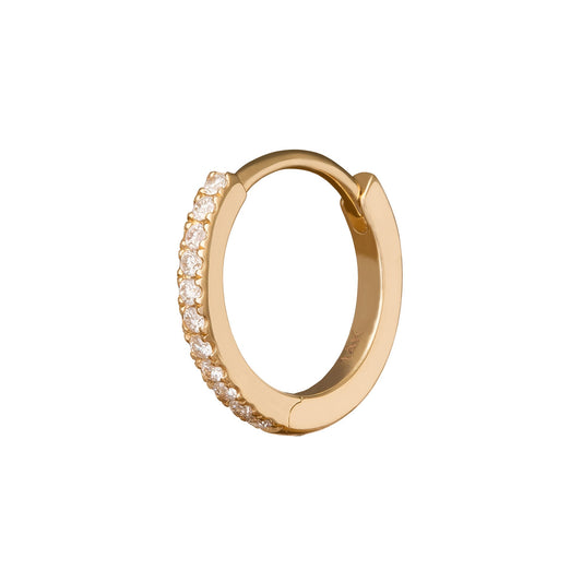 Half Paved Huggie 9.5mm - Yellow Gold - Main Img