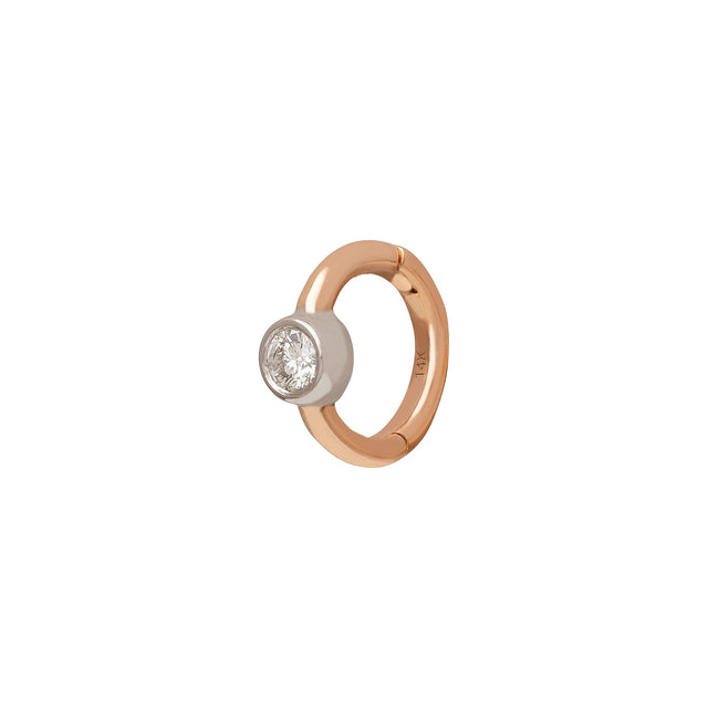 Trouver Round Bezel Huggie 5mm - Rose & White Gold - Earrings - Broken English Jewelry