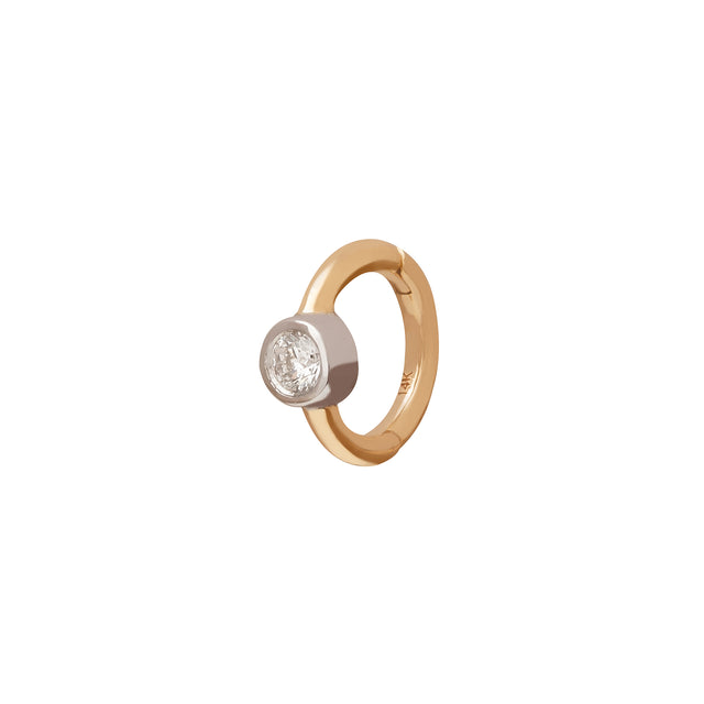 Trouver Round Bezel Huggie 5mm - Yellow & White Gold - Earrings - Broken English Jewelry