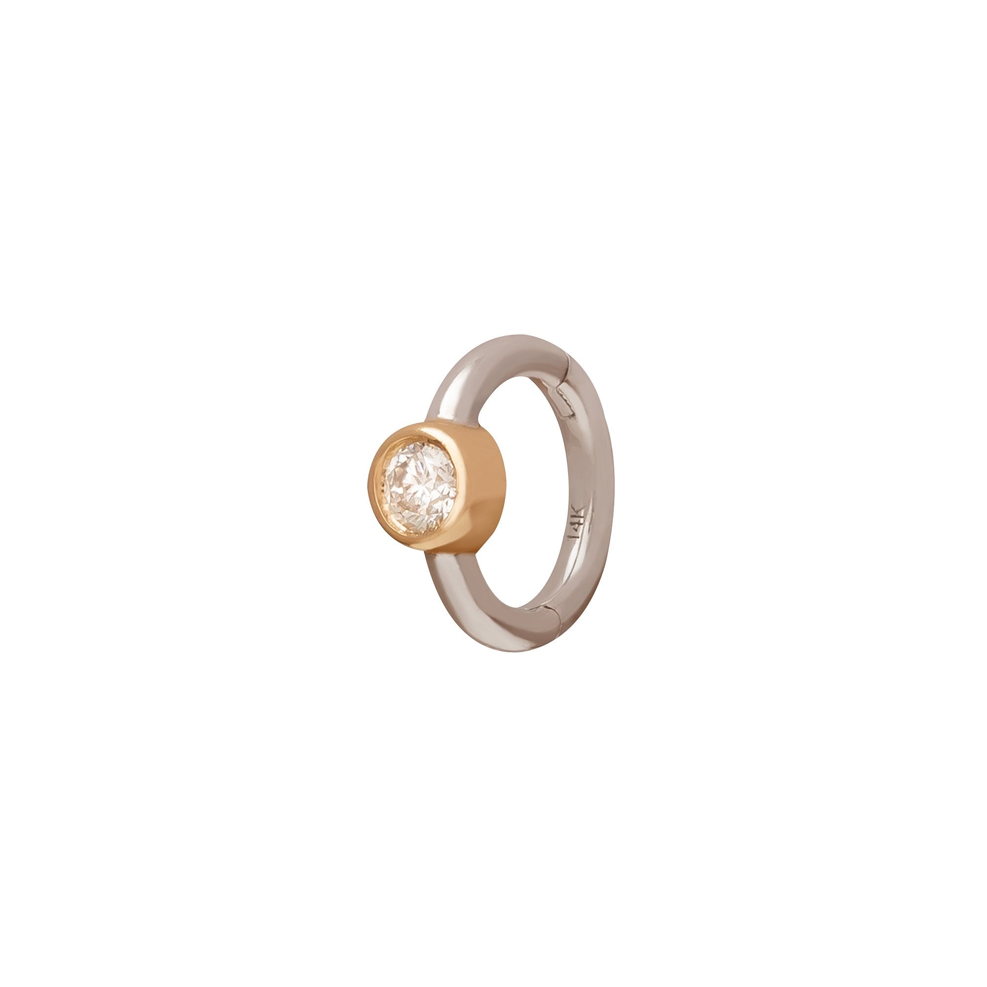 Trouver Round Bezel Huggie 5mm - White & Yellow Gold - Earrings - Broken English Jewelry