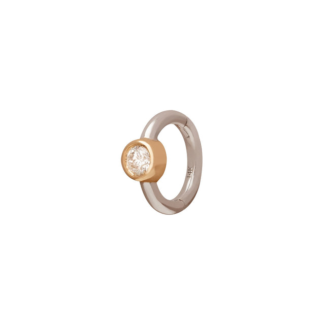 Trouver Round Bezel Huggie 5mm - White & Yellow Gold - Earrings - Broken English Jewelry