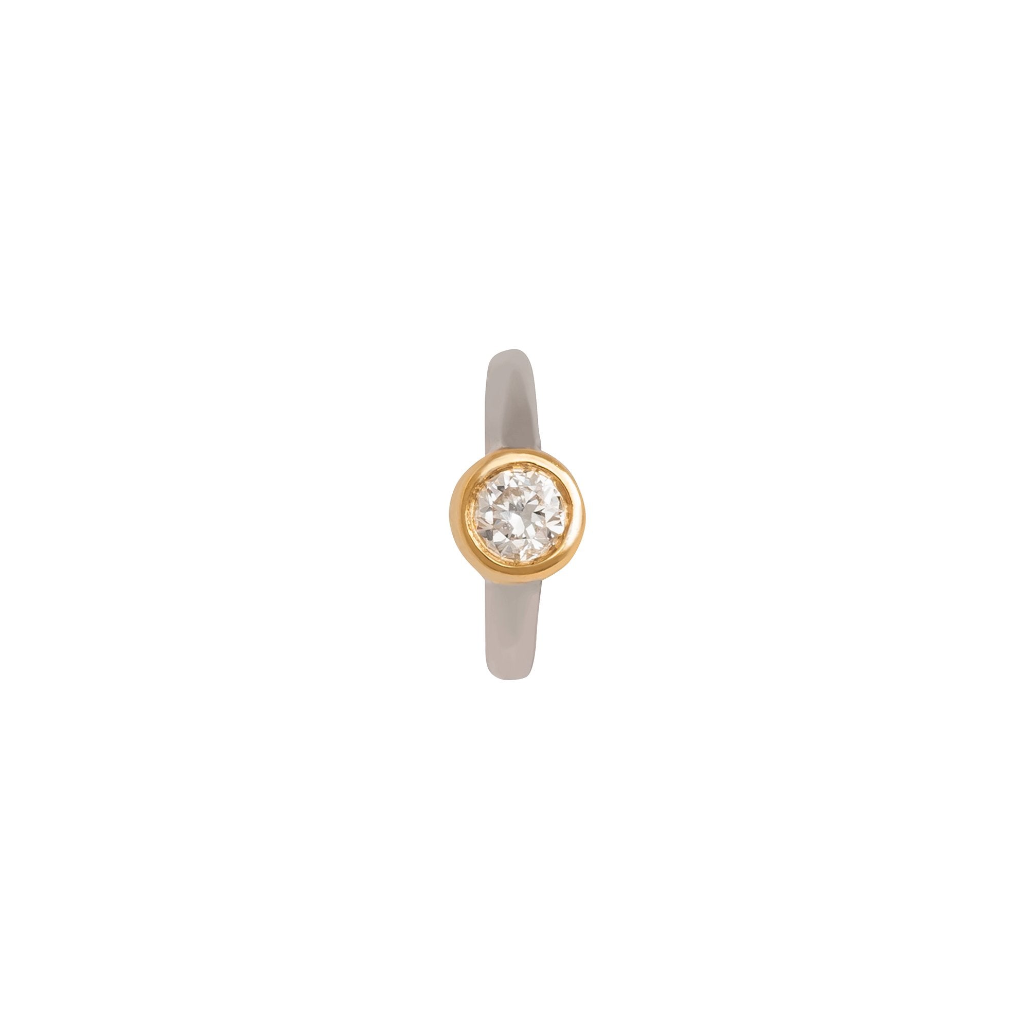 Trouver Round Bezel Huggie 5mm - White & Yellow Gold - Earrings - Broken English Jewelry