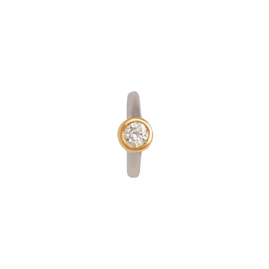 Trouver Round Bezel Huggie 5mm - White & Yellow Gold - Earrings - Broken English Jewelry