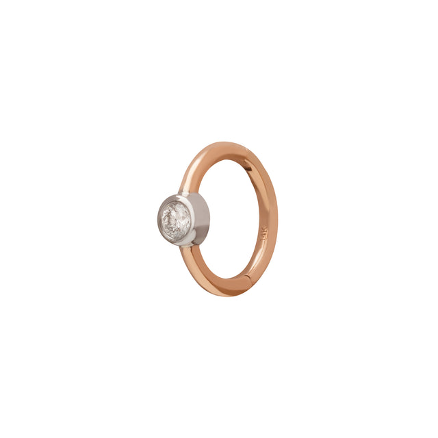 Trouver Round Bezel Huggie 6.5mm - Rose & White Gold - Earrings - Broken English Jewelry