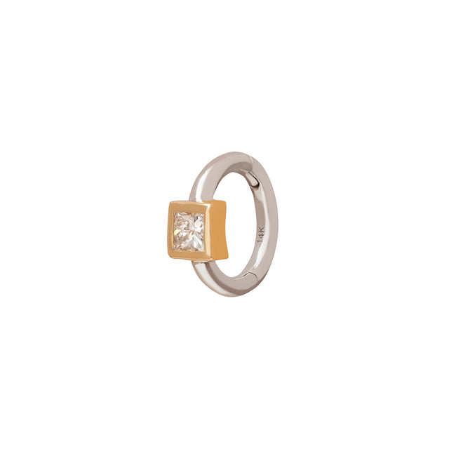 Trouver Square Bezel Huggie 5mm - White & Yellow Gold - Earrings - Broken English Jewelry