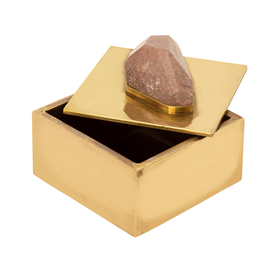 BE Home Small Brass & Pink Quartz Box - Broken English Jewelry