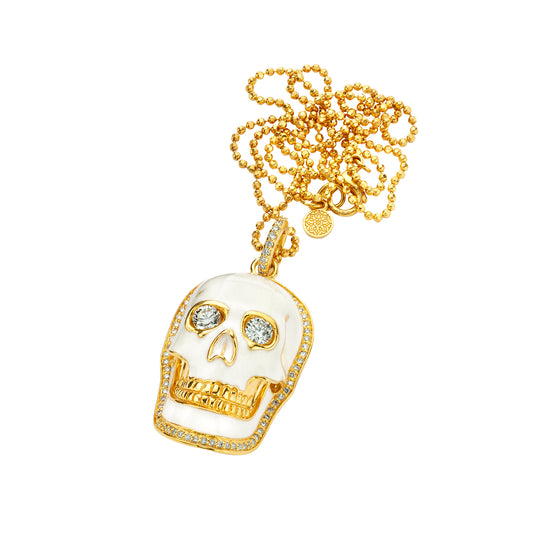 White Enamel Diamond Skull Pendant - Main Img