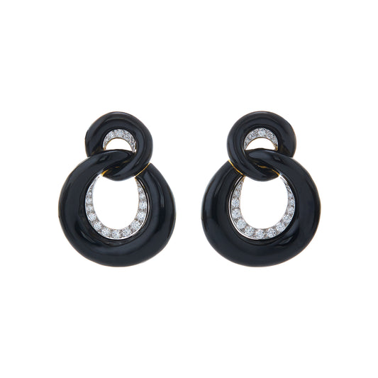 Black Enamel Diamond Earrings - Main Img