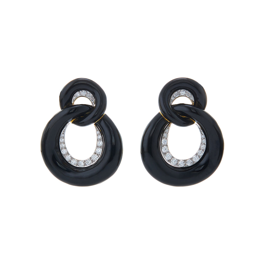 David Webb Black Enamel Diamond Earrings - Earrings - Broken English Jewelry