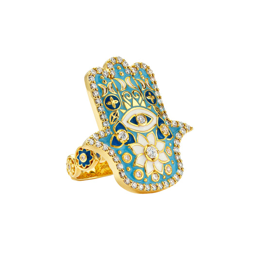 Hamsa Ring - Sky Blue Enamel - Main Img