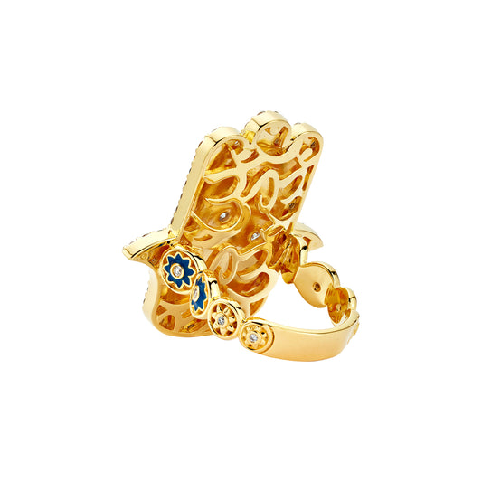 Hamsa Ring - Sky Blue Enamel
